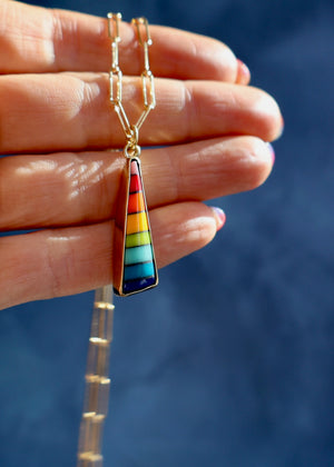 Rainbow Vintage Pool Ball Necklace on Gold Fill Chain DT60
