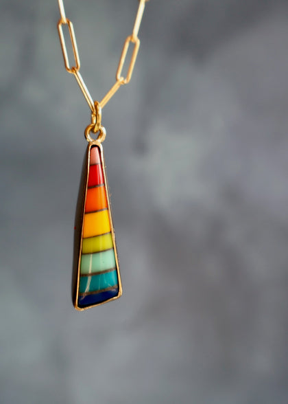 Rainbow Vintage Pool Ball Necklace on Gold Fill Chain