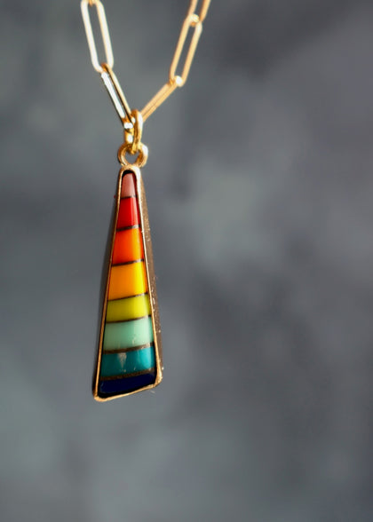 Rainbow Vintage Pool Ball Necklace on Gold Fill Chain