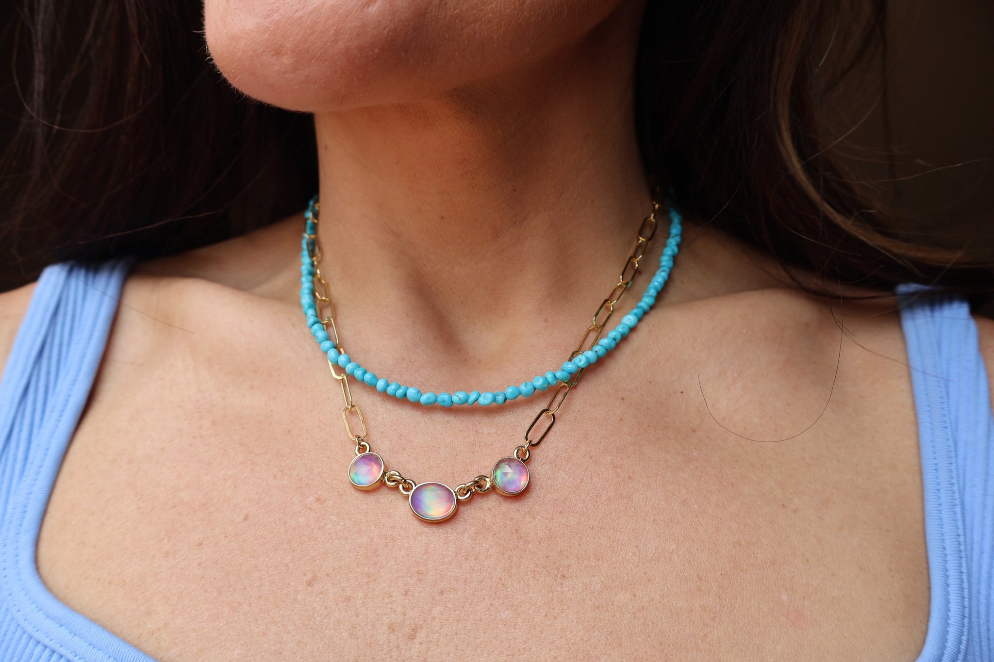 Aurora Opal Triple Stone Necklace DT51