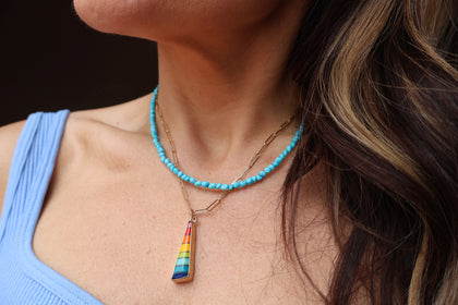 Rainbow Vintage Pool Ball Necklace on Gold Fill Chain