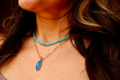 Chalcedony Dainty Necklace on Gold Fill Paperclip Chain