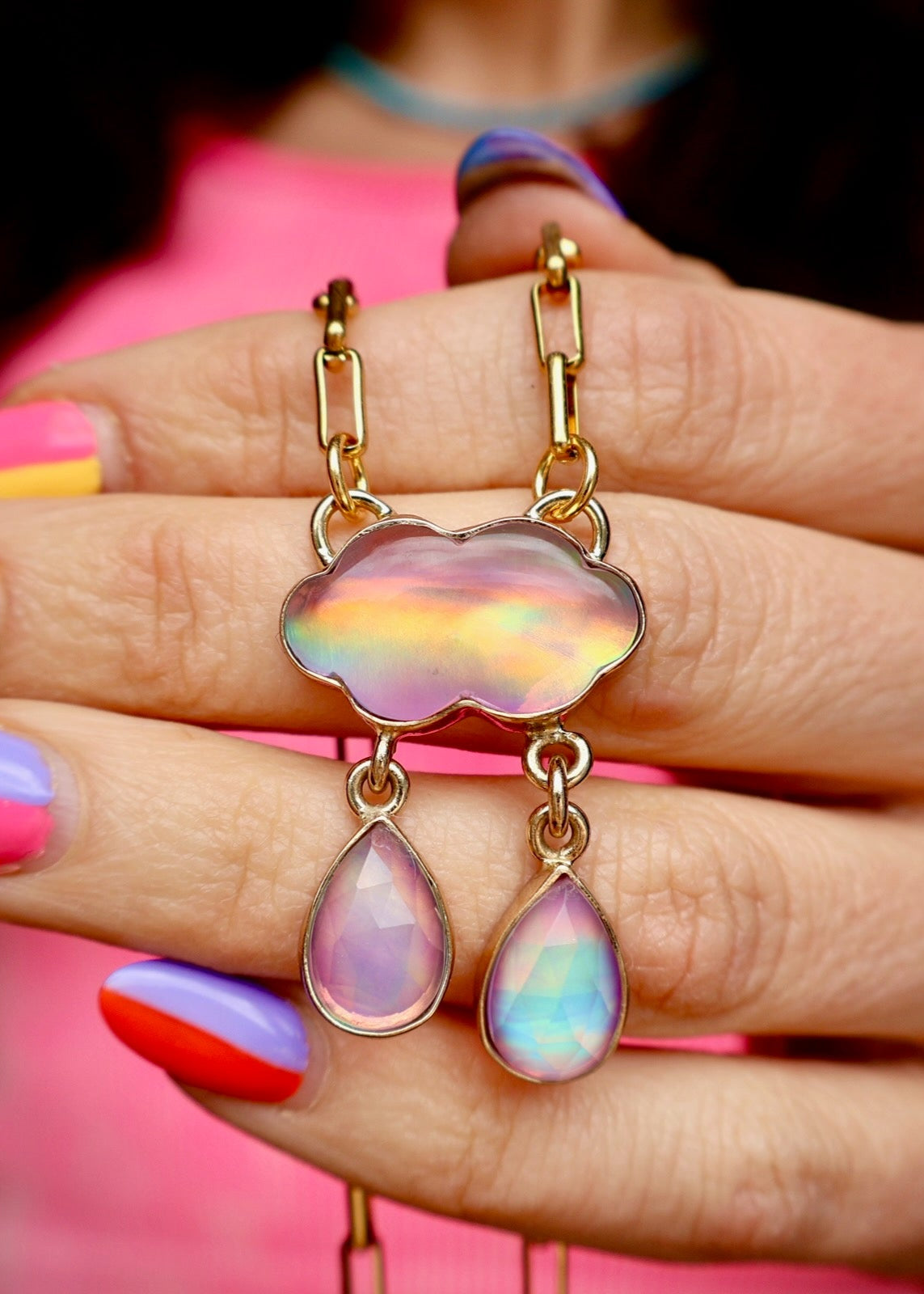 Rain Drops Necklace Aurora Opal DT49