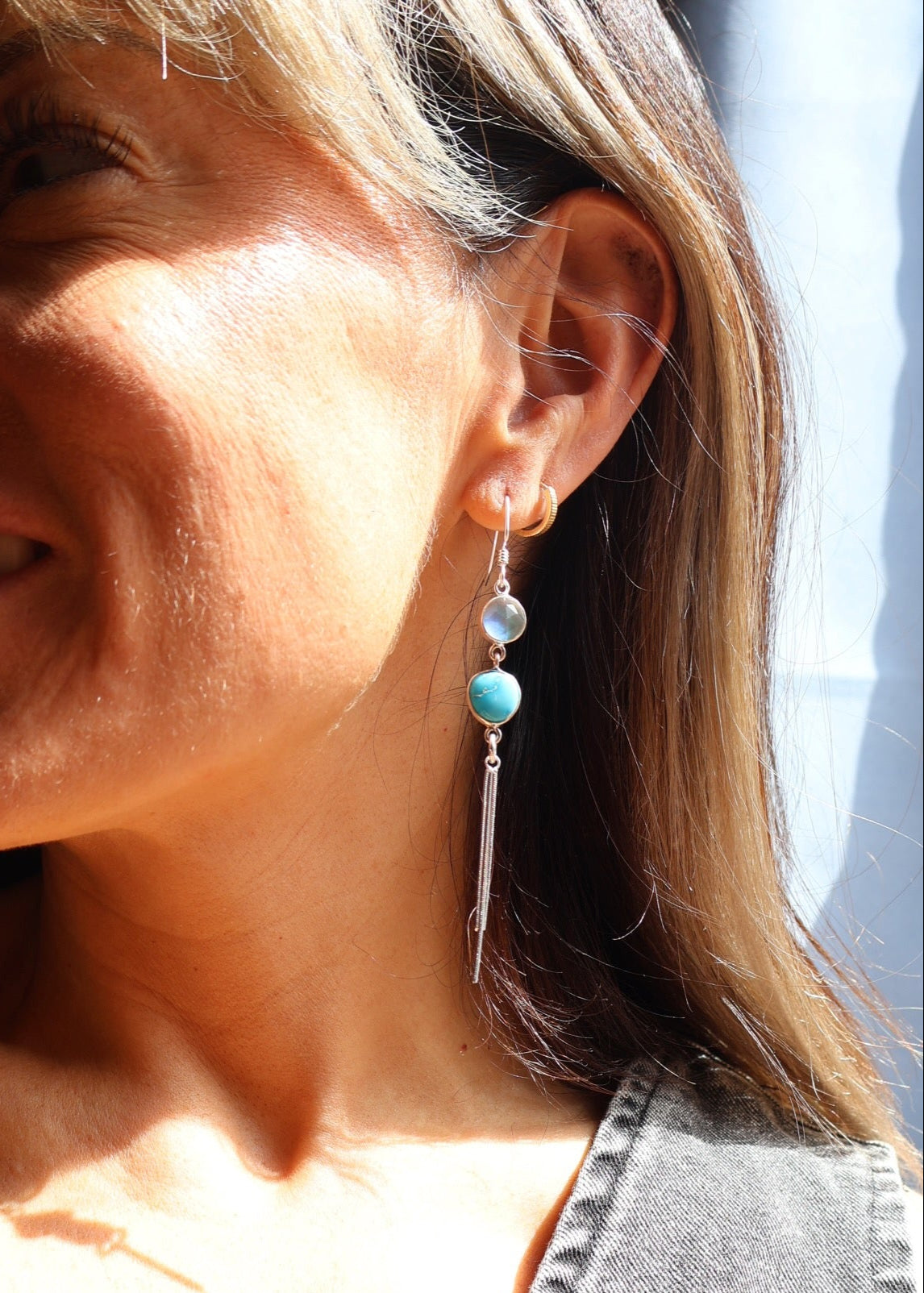 White Water Turquoise & Aurora Opal Sterling Silver Earrings EW48