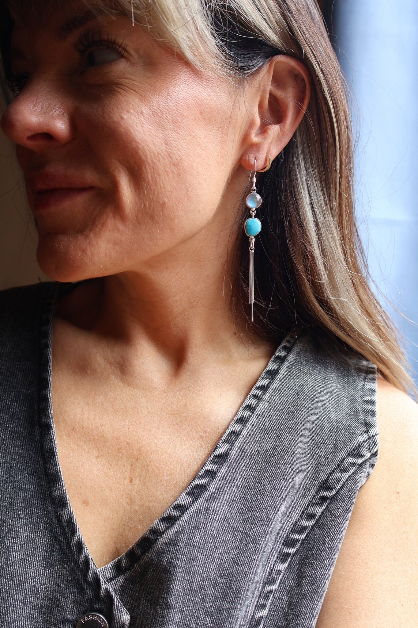 White Water Turquoise & Aurora Opal Sterling Silver Earrings EW47