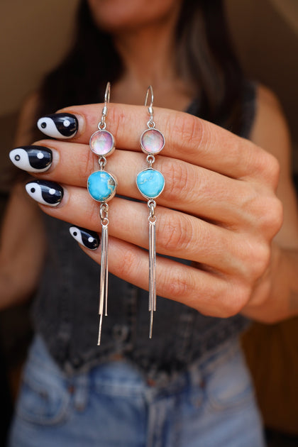 White Water Turquoise & Aurora Opal Sterling Silver Earrings