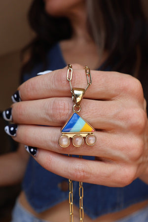 Vintage Pool Ball & Peach Moonstone Necklace EW65