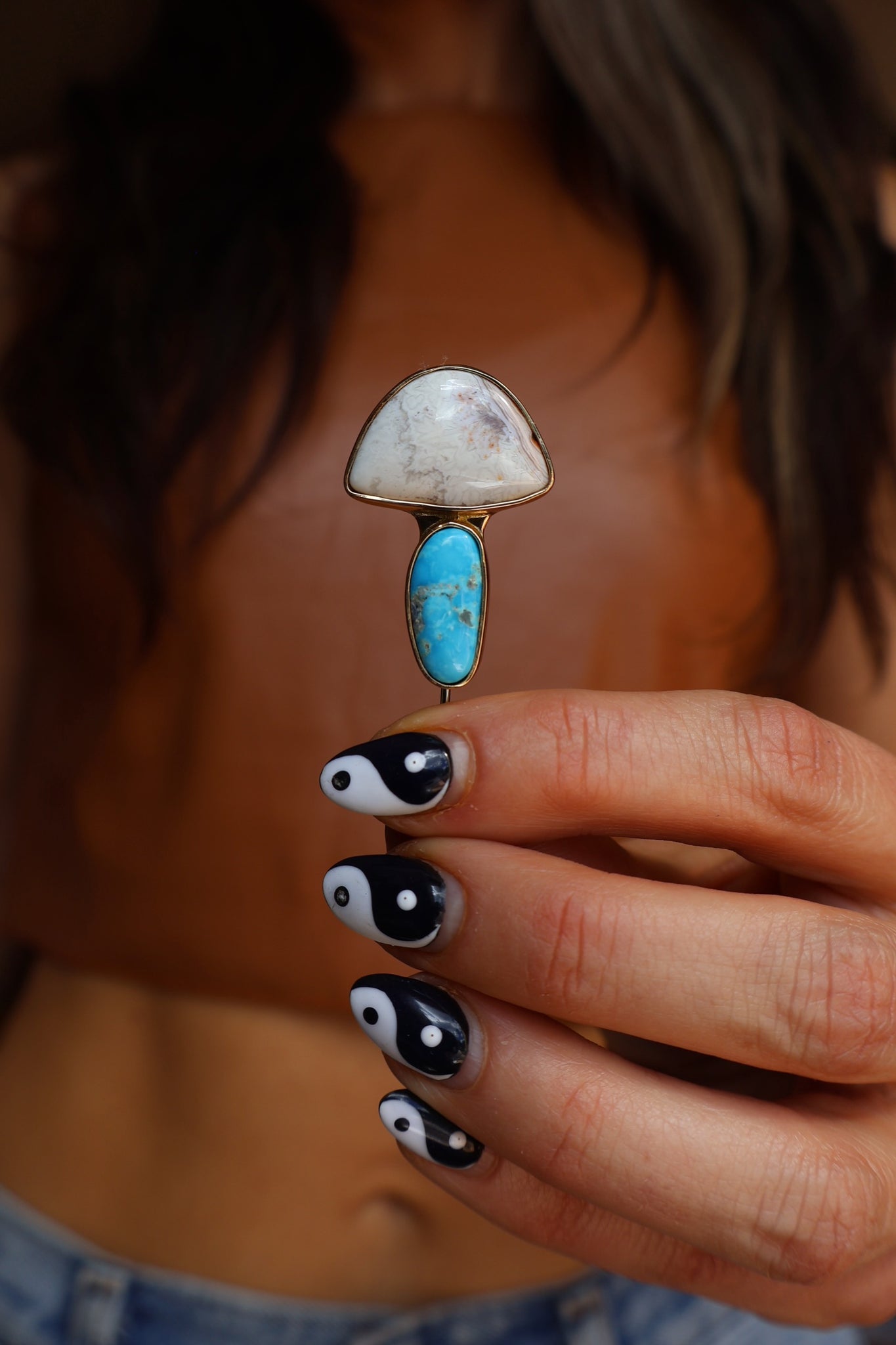 Electric Western Hat Pin Mushroom Turquoise & Crazy Lace Agate EW25