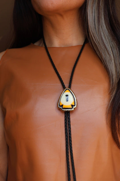 Vintage Pool Ball Arrowhead Bolo with Black Leather