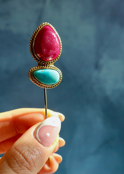 Electric Western Hat Pin Hot Pink Druzy & Blue Ridge Turquoise