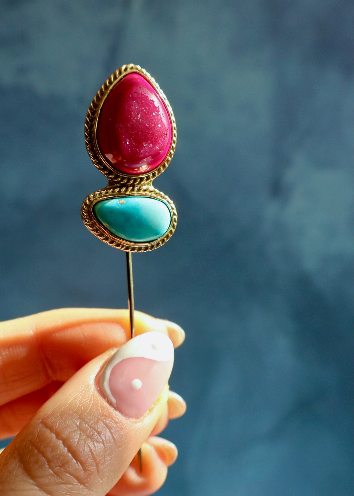 Electric Western Hat Pin Hot Pink Druzy & Blue Ridge Turquoise EW23