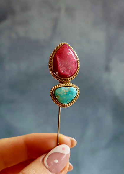 Electric Western Hat Pin Hot Pink Druzy & Blue Ridge Turquoise