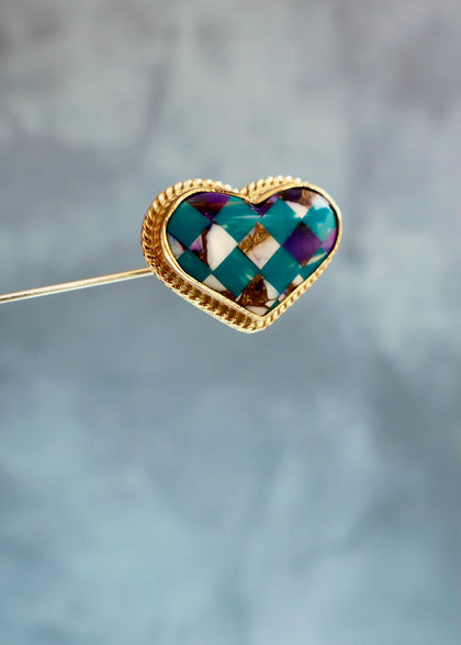 Electric Western Hat Pin Checkerboard Heart