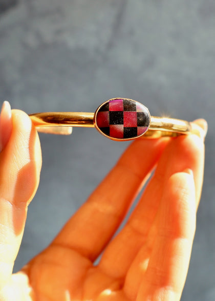 Checkerboard Aurora Opal Composite Cuff Bracelet