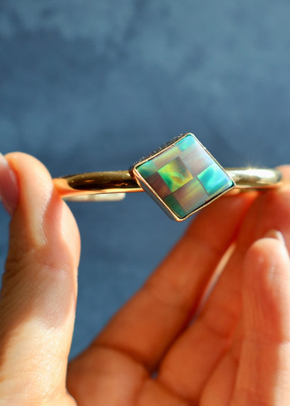 Checkerboard Aurora Opal Composite Cuff Bracelet
