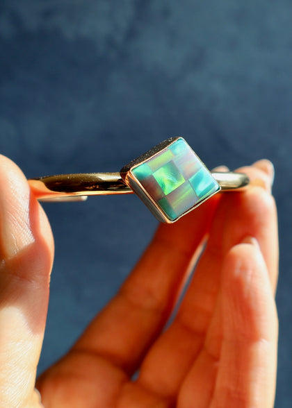 Checkerboard Aurora Opal Composite Cuff Bracelet