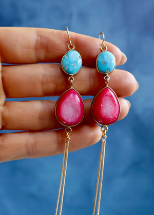 White Water Turquoise & Hot Pink Druzy Earrings EW43