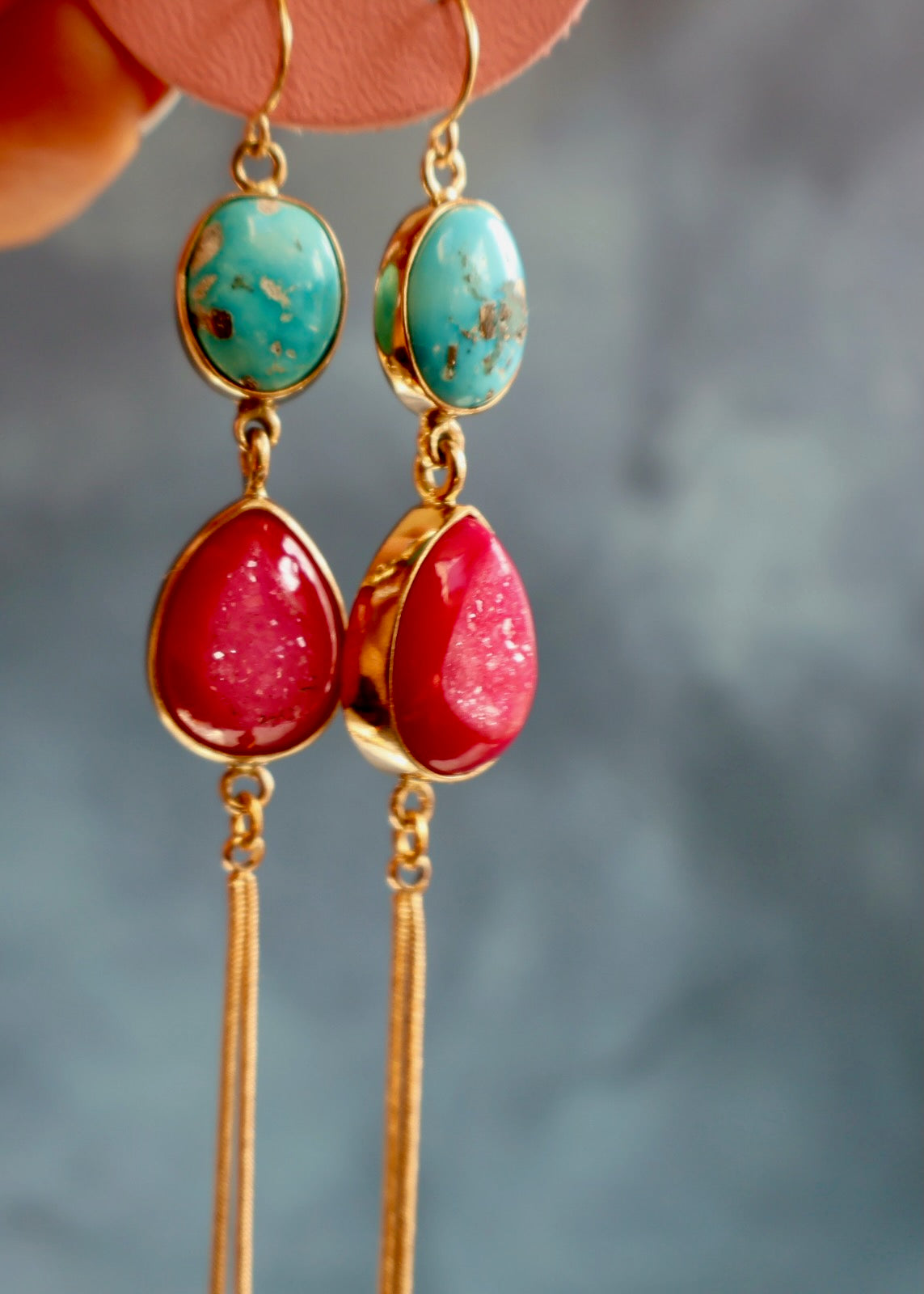 White Water Turquoise & Hot Pink Druzy Earrings EW44