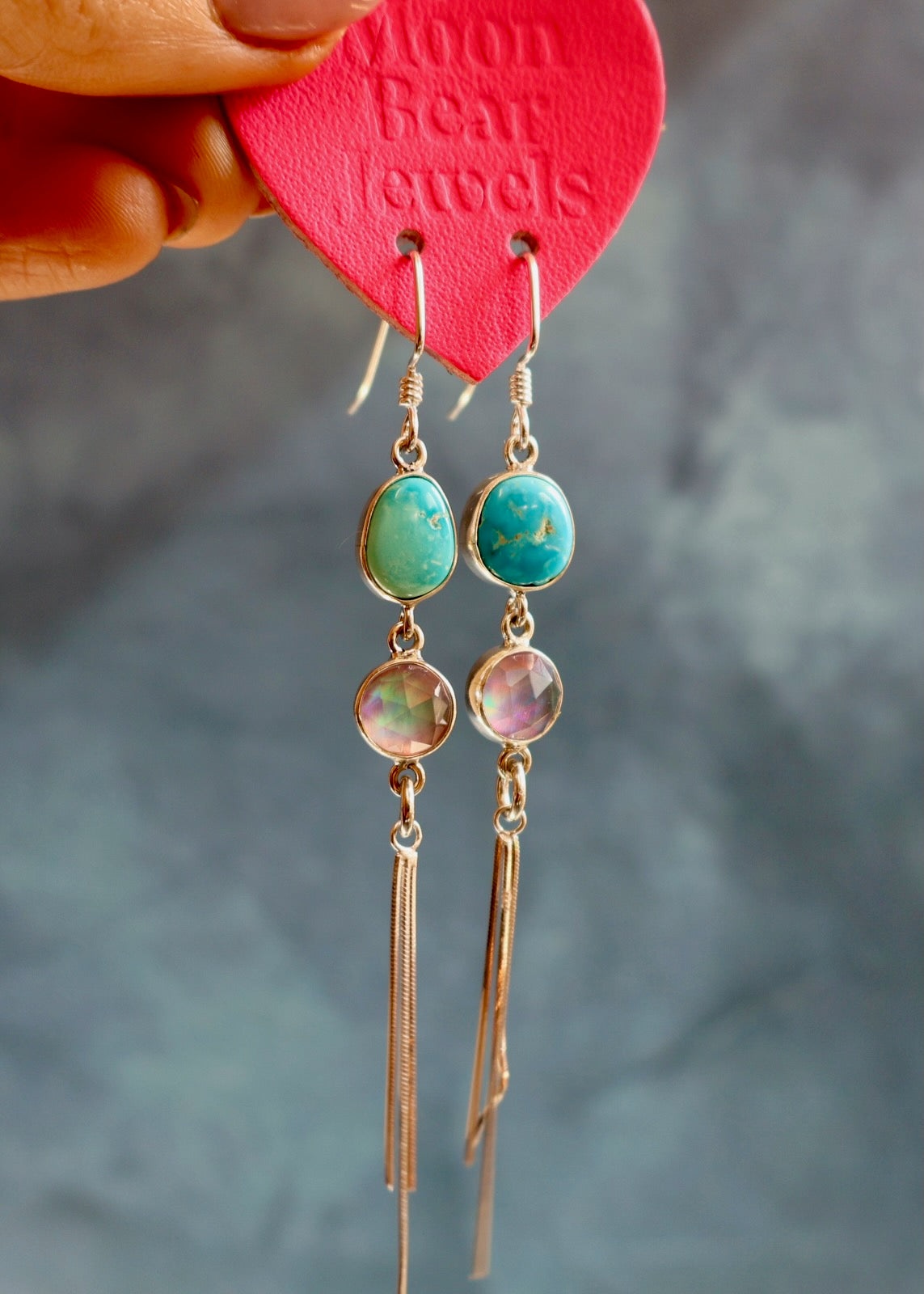 White Water Turquoise & Aurora Opal Sterling Silver Earrings EW46
