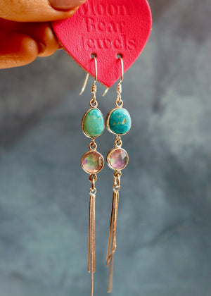 White Water Turquoise & Aurora Opal Sterling Silver Earrings EW46