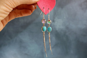 White Water Turquoise & Aurora Opal Sterling Silver Earrings EW47