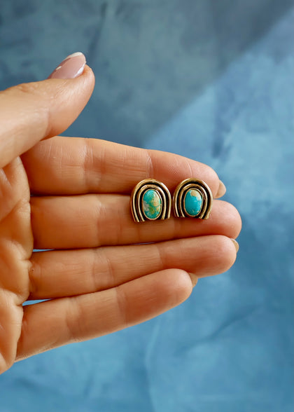 Lil Horseshoe Rainbow Studs Sonoran Gold Turquoise