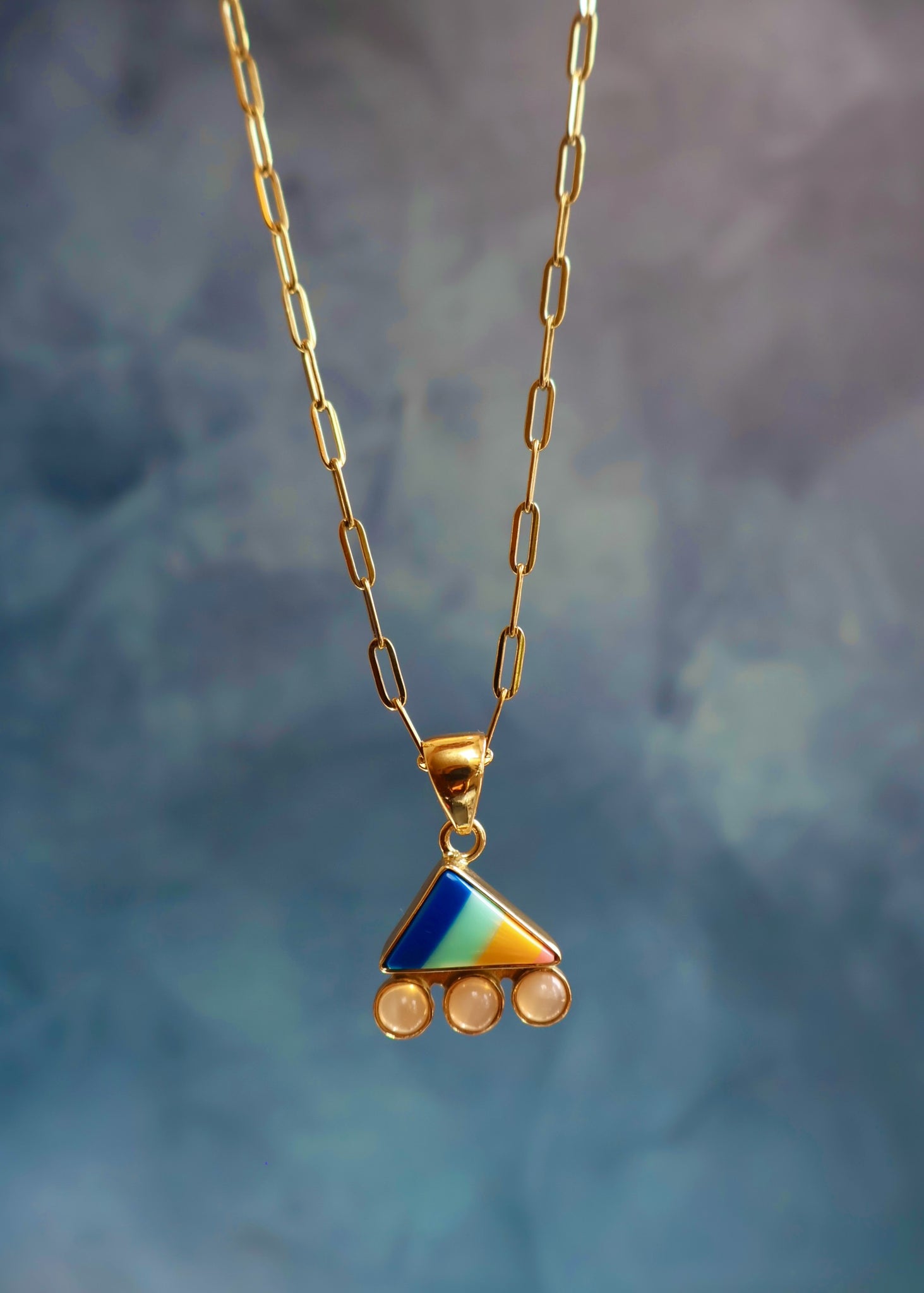 Vintage Pool Ball & Peach Moonstone Necklace EW65
