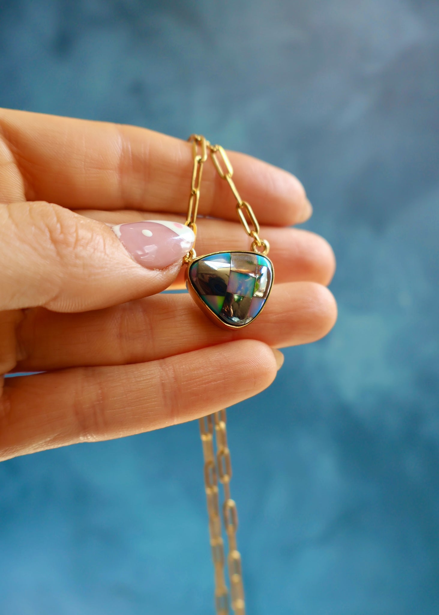 Checkerboard Necklace Aurora Opal EW66