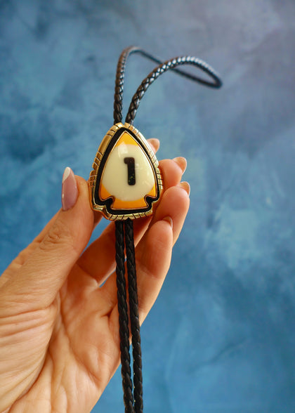 Vintage Pool Ball Arrowhead Bolo with Black Leather