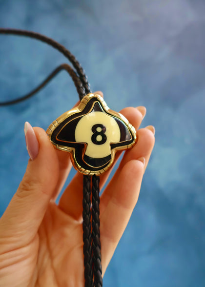 Vintage 8 Ball Bird Bolo with Black Leather