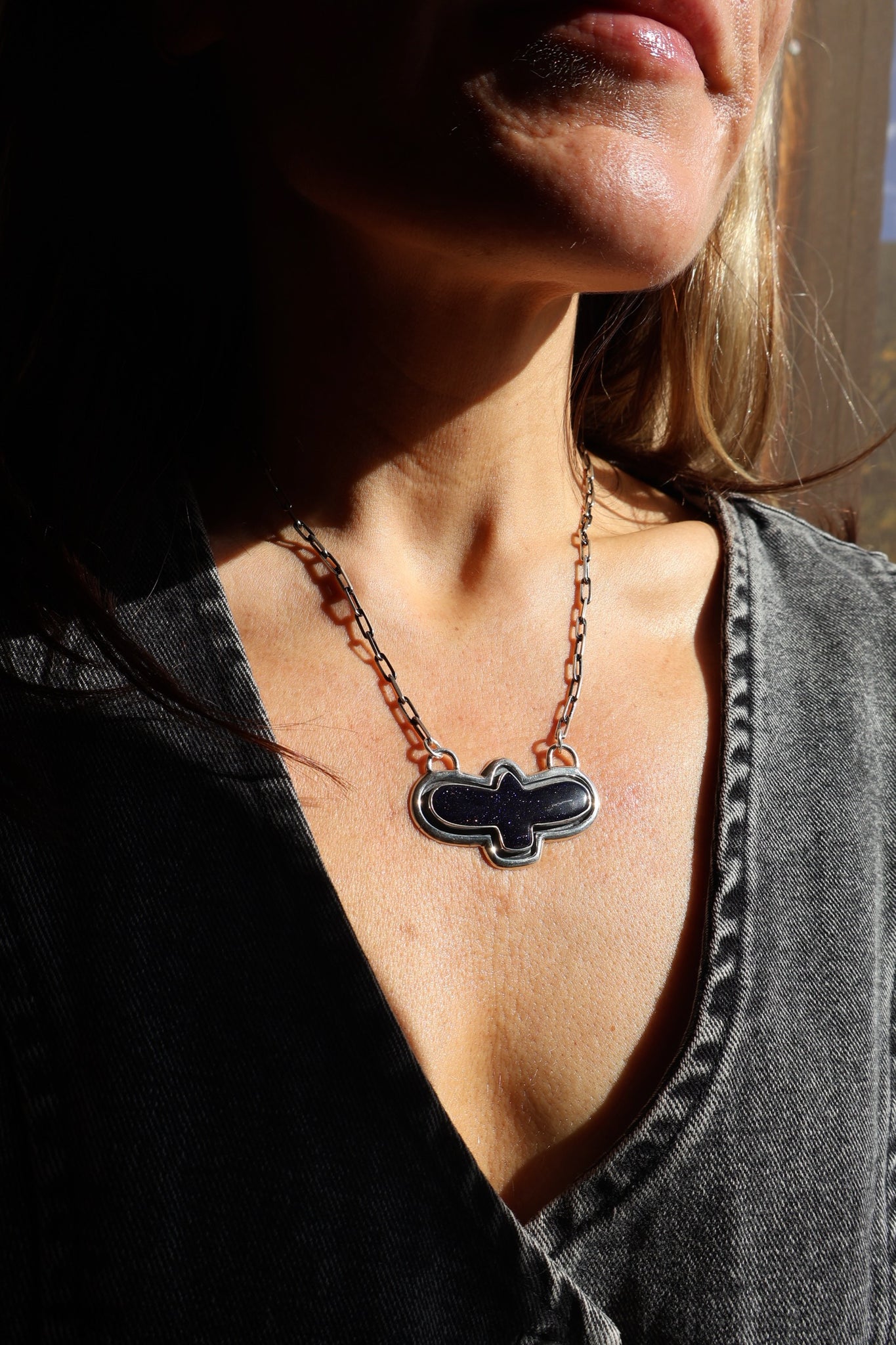 Black Sunstone Thunderbird Necklace EW57