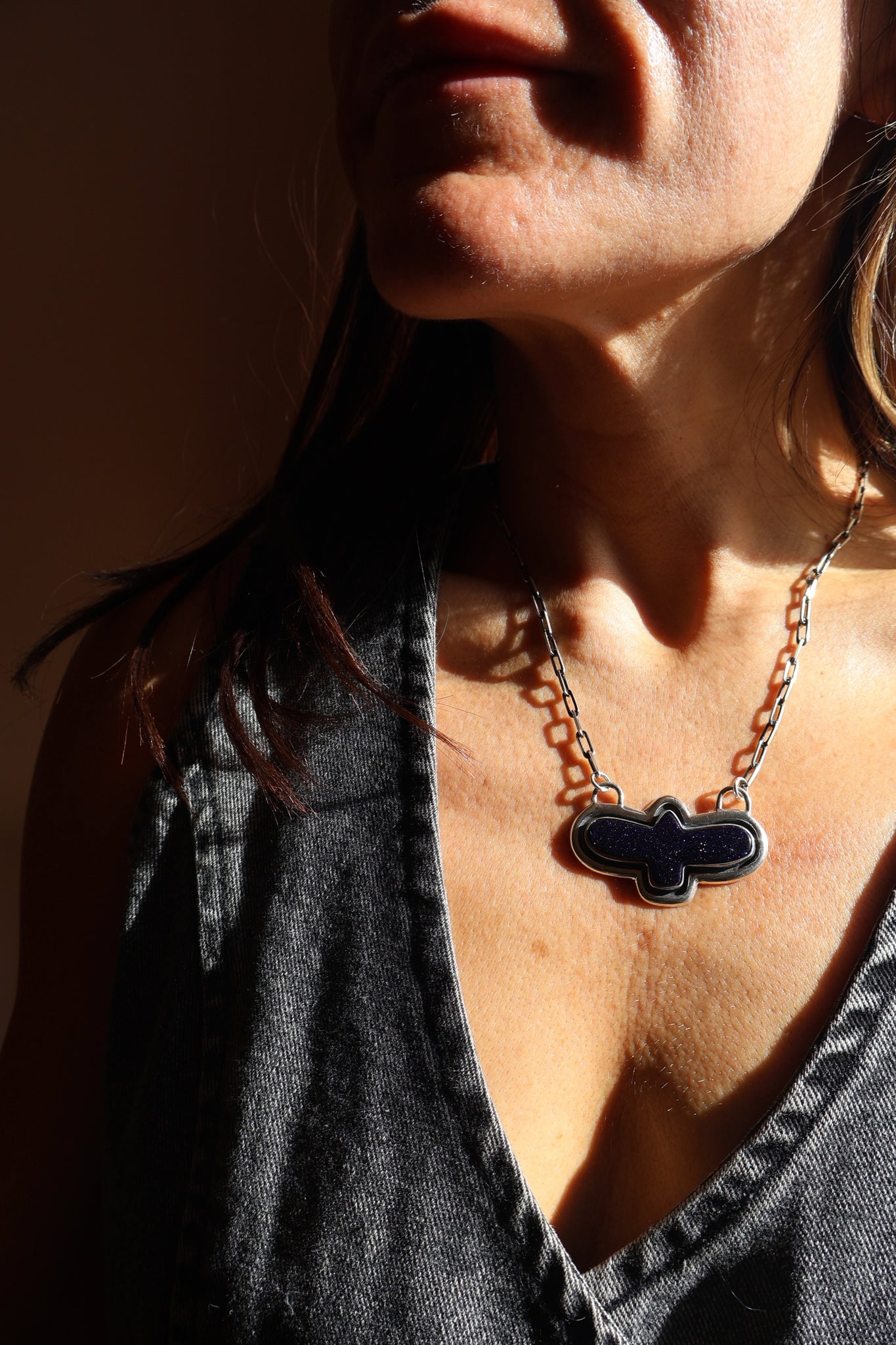 Black Sunstone Thunderbird Necklace EW57