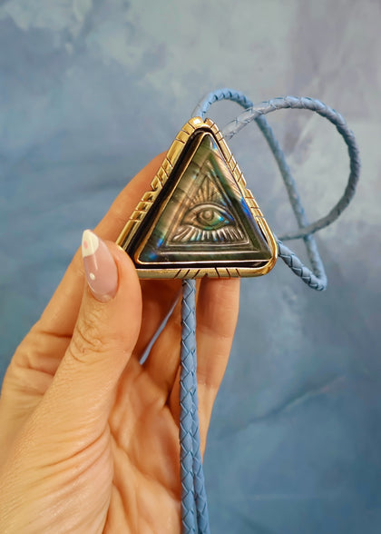Evil Eye Labradorite Bolo with blue Leather