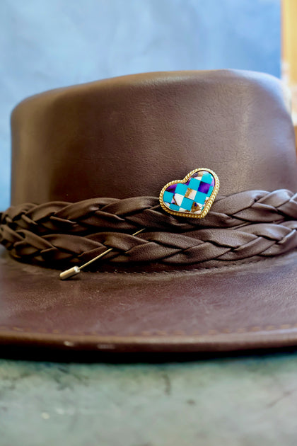 Electric Western Hat Pin Checkerboard Heart
