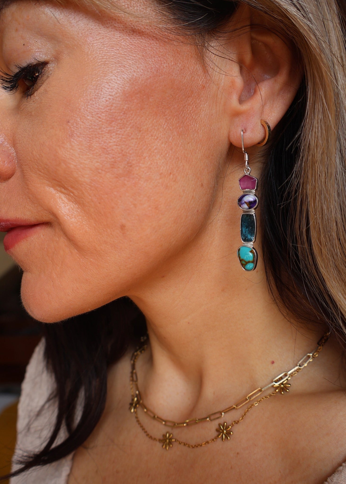 Holiday Party Earring Aquamarine, Opal, Ruby, Kyanite & Turquoise in Sterling Silver HP31