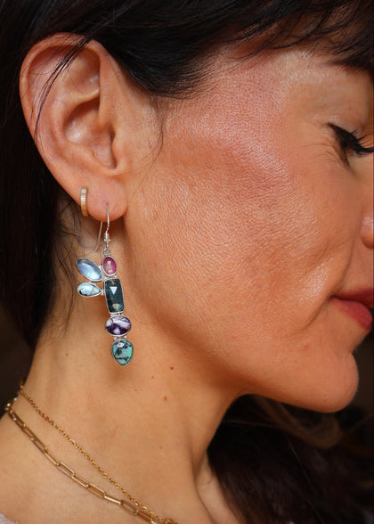 Holiday Party Earring Aquamarine, Opal, Ruby, Kyanite & Turquoise in Sterling Silver