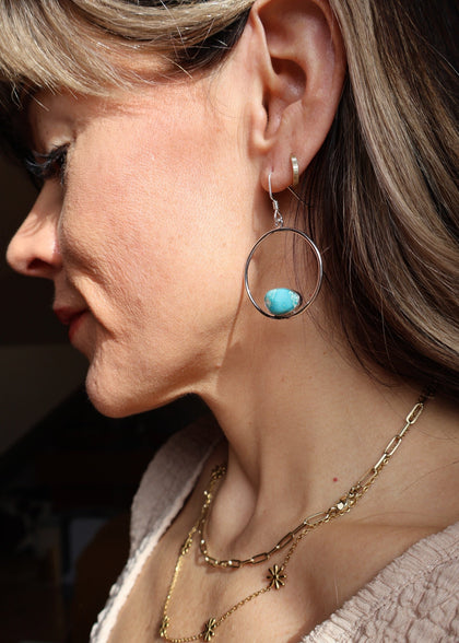 White Water Turquoise Hoop Earring in Sterling Silver