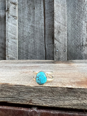White Water Turquoise Double Band Adjustable Ring- Sterling Silver #89