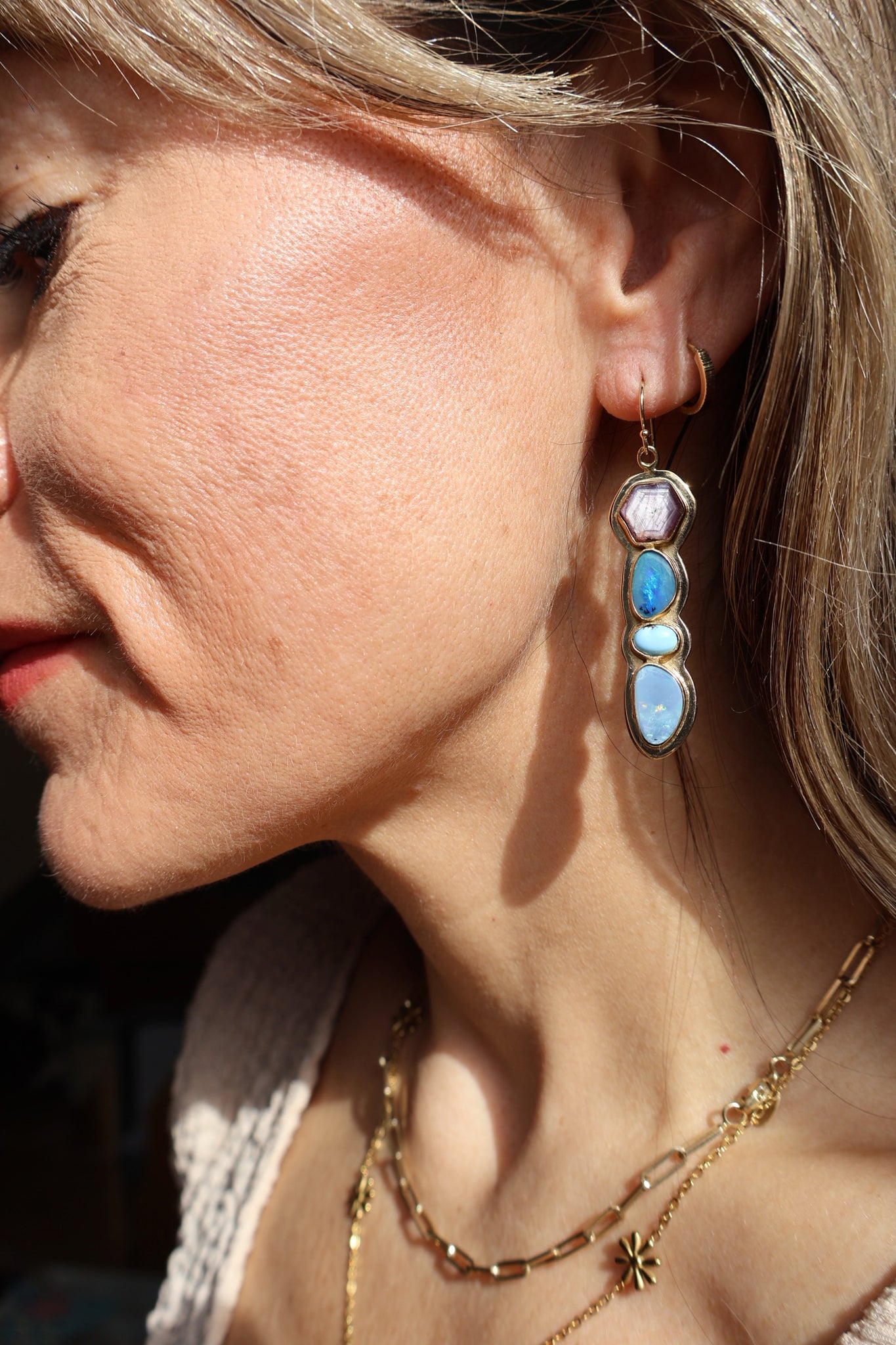 Holiday Party Earring Opal, Ruby & White Water Turquoise HP29