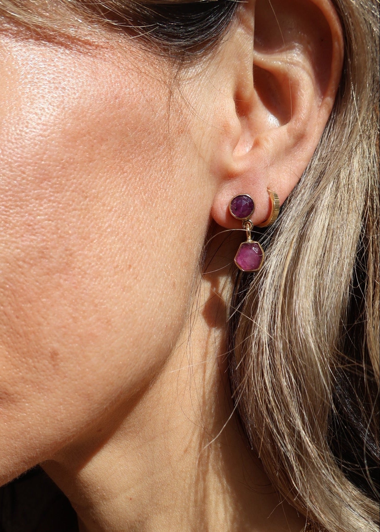 Double Ruby Post Earring HP17