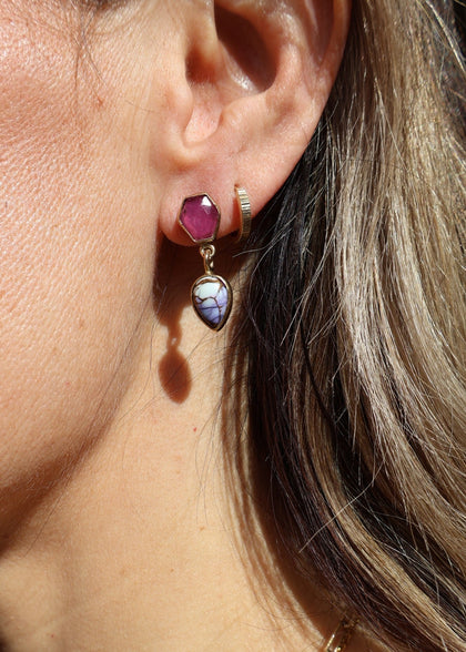 Ruby & Purple Dahlia Post Earring