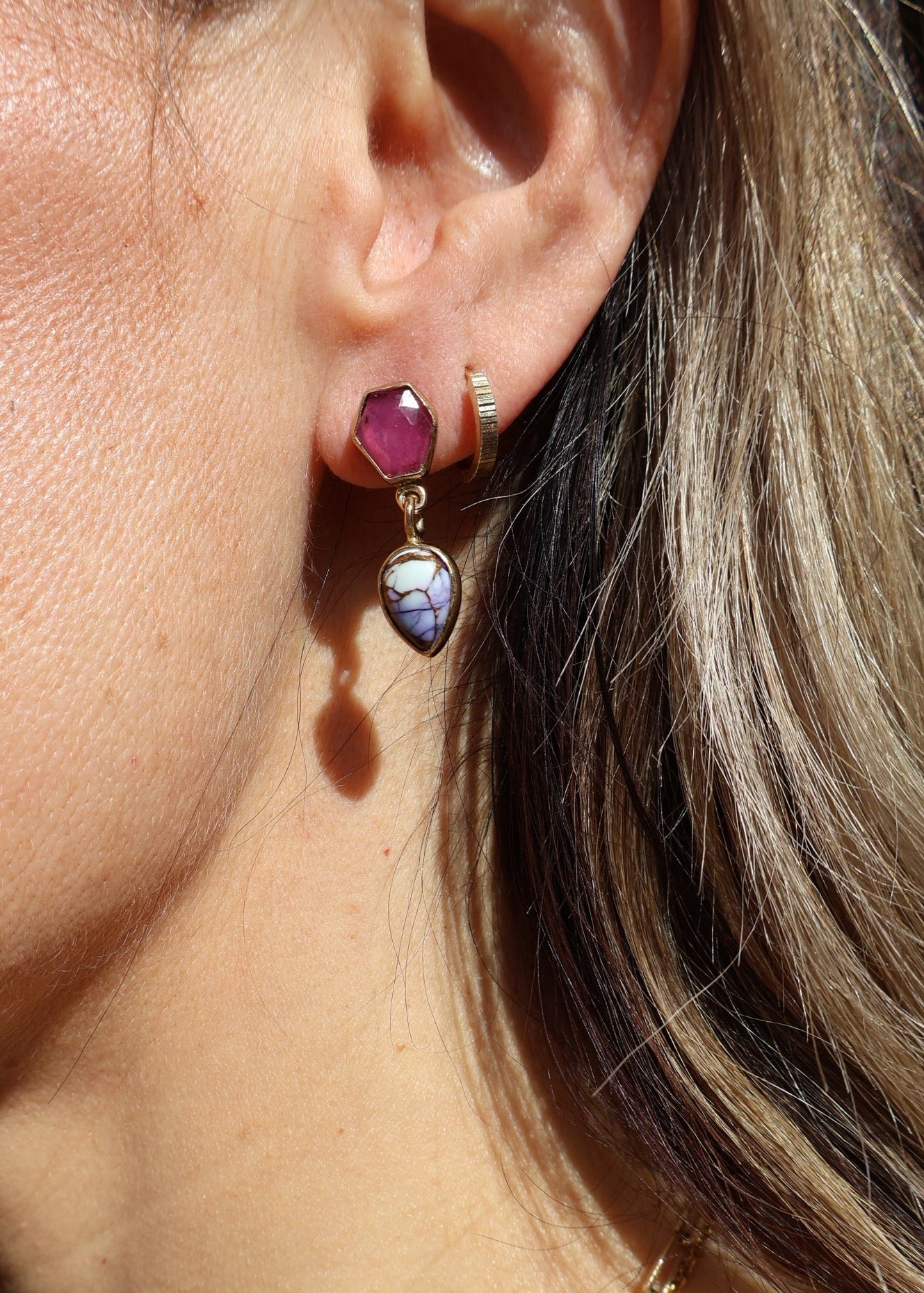Ruby & Purple Dahlia Post Earring HP14
