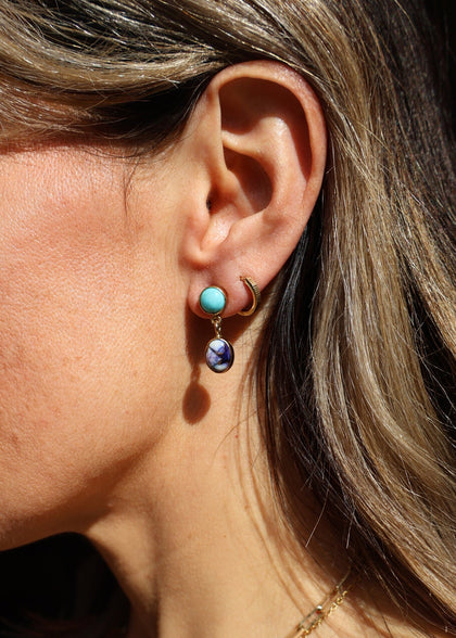 Amazonite & Purple Dahlia Post Earring