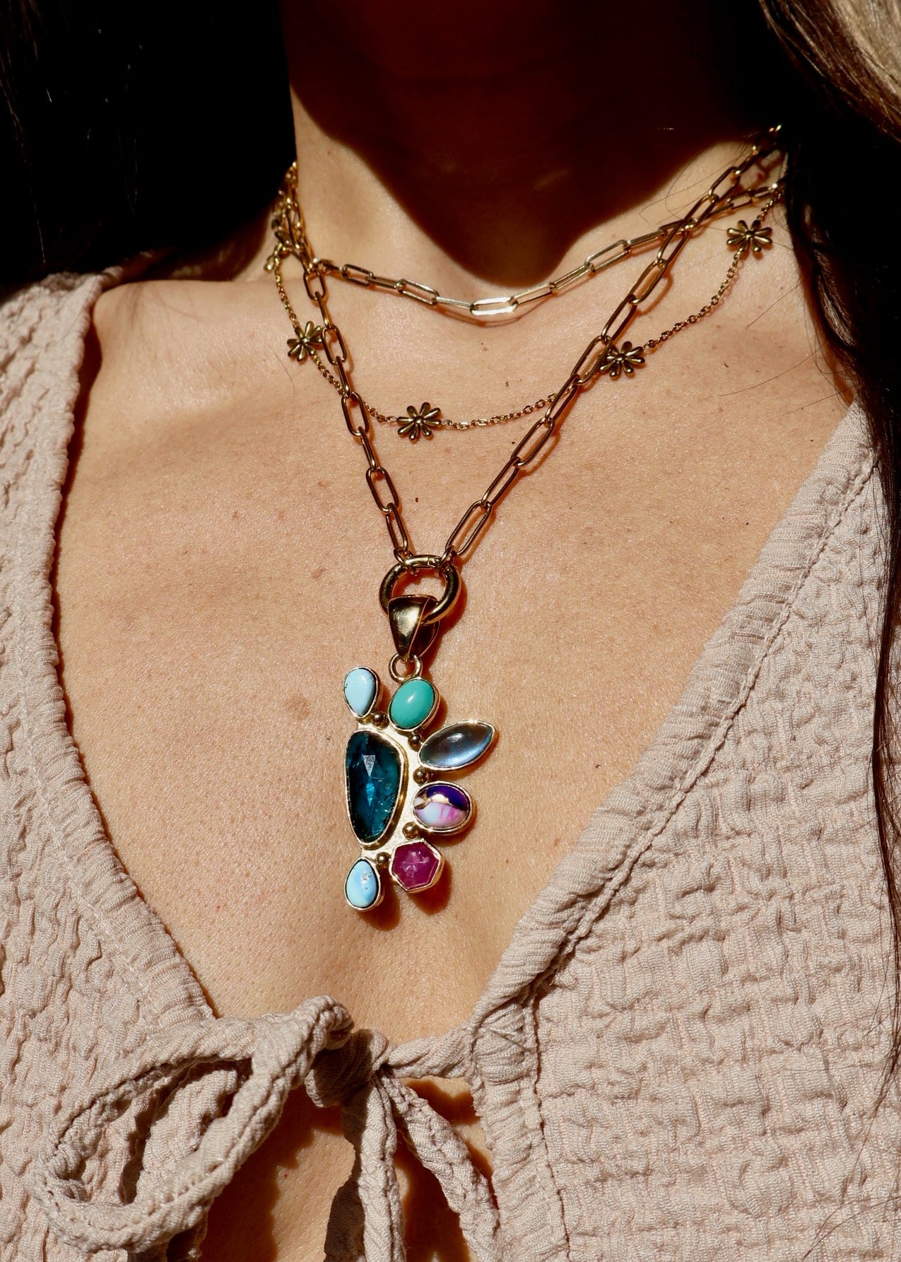 *Pendant Only* Kyanite, Turquoise, and Ruby in Gold Alchemia HP36