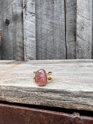 Strawberry Quartz Double Band Adjustable Ring- Gold Alchemia #104