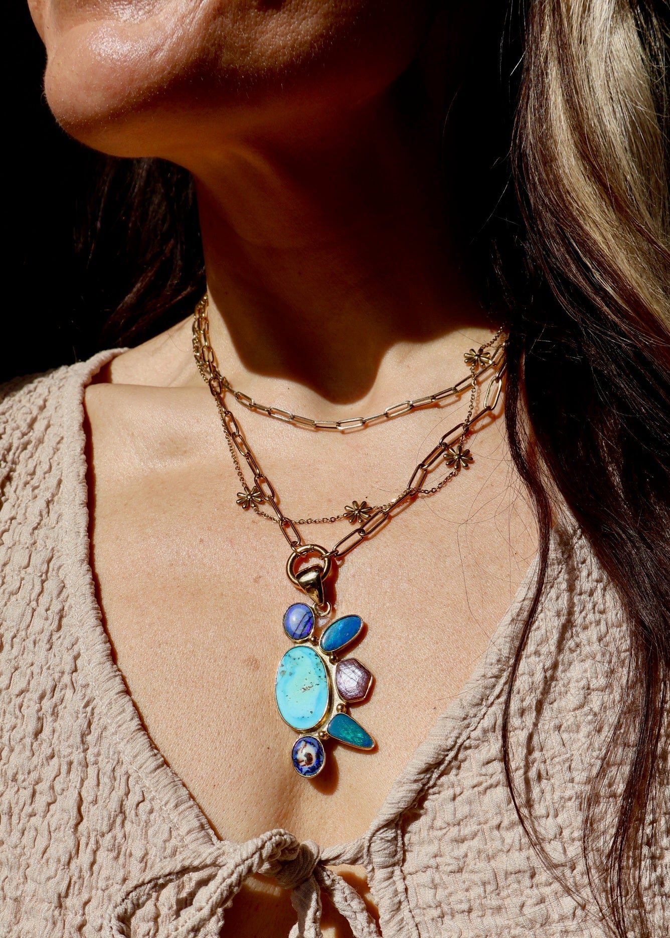 *Pendant Only* Morenci Turquoise, Opal and Ruby in Gold Alchemia HP35