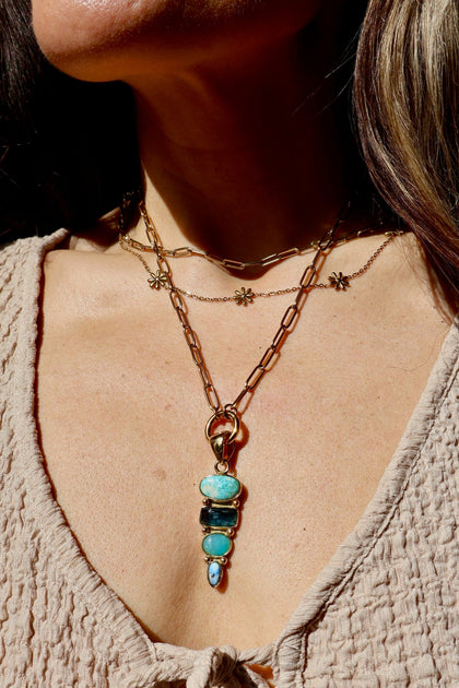 *Pendant Only* Gold Hills Turquoise, Kyanite & Opal in Gold Alchemia