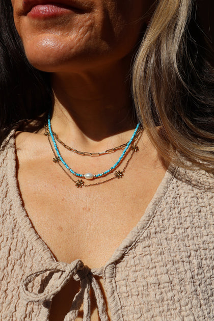 Turquoise & Pearl Layering Necklace