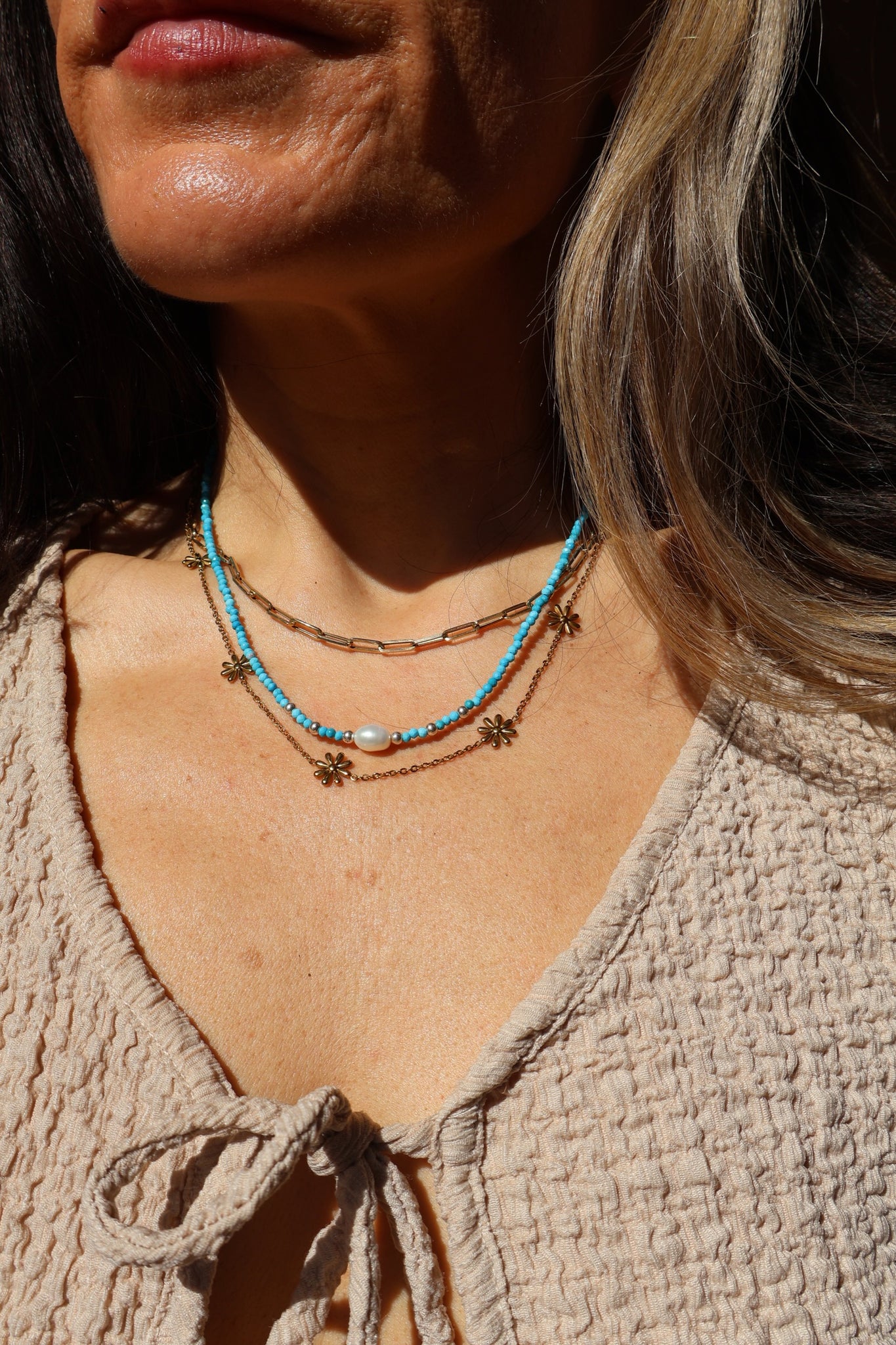 Turquoise & Pearl Layering Necklace HP46