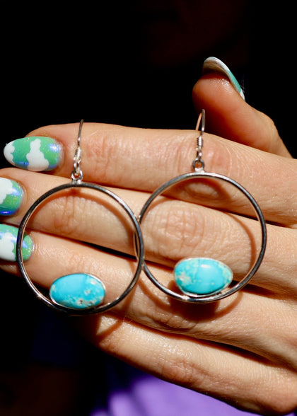 White Water Turquoise Hoop Earring in Sterling Silver